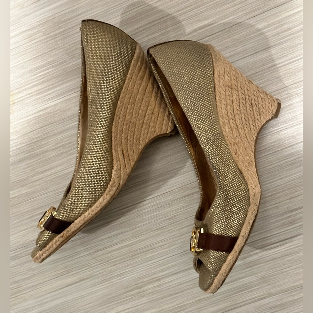 Michael Kors Peep Toe Wedge Espadrille Shoes Heels Meg Cabana Size 10